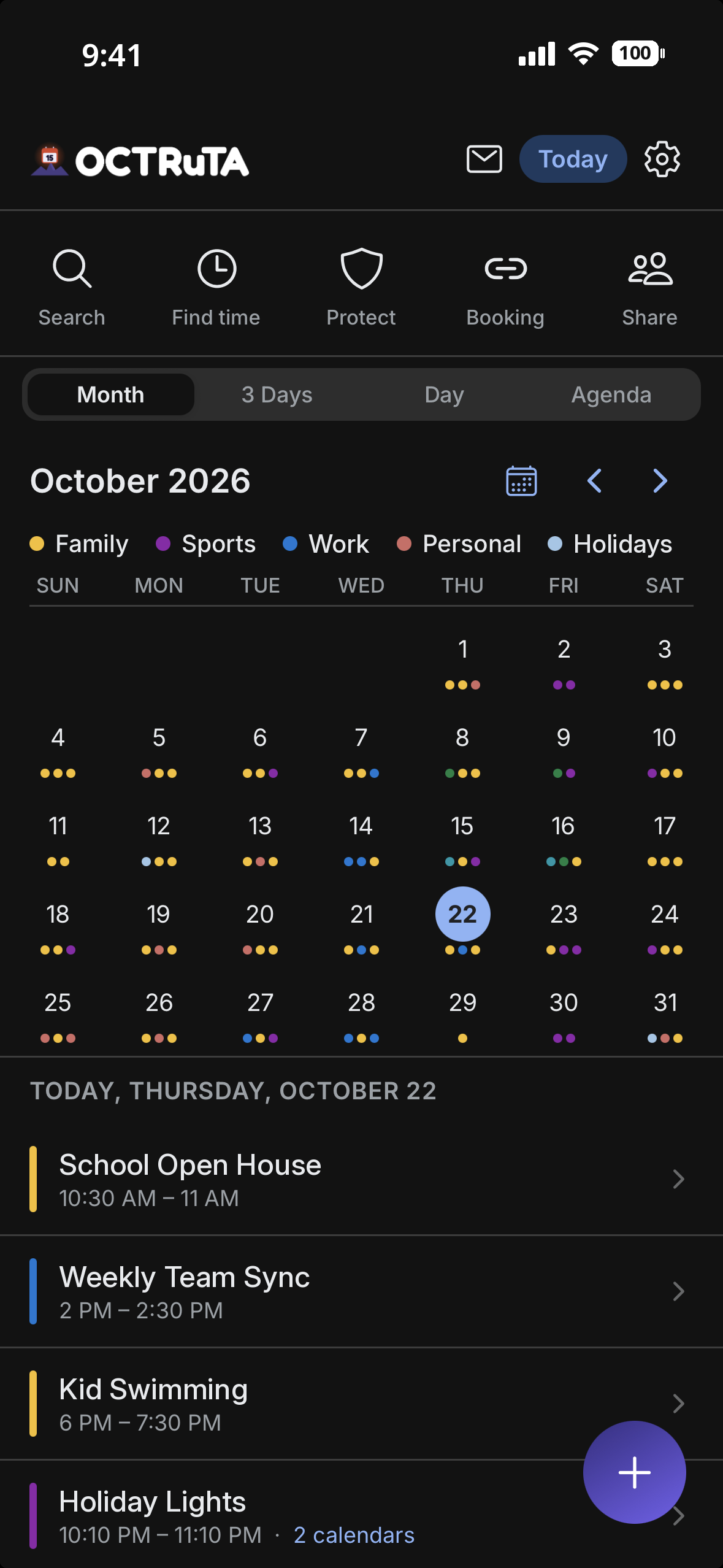 Month view in dark mode