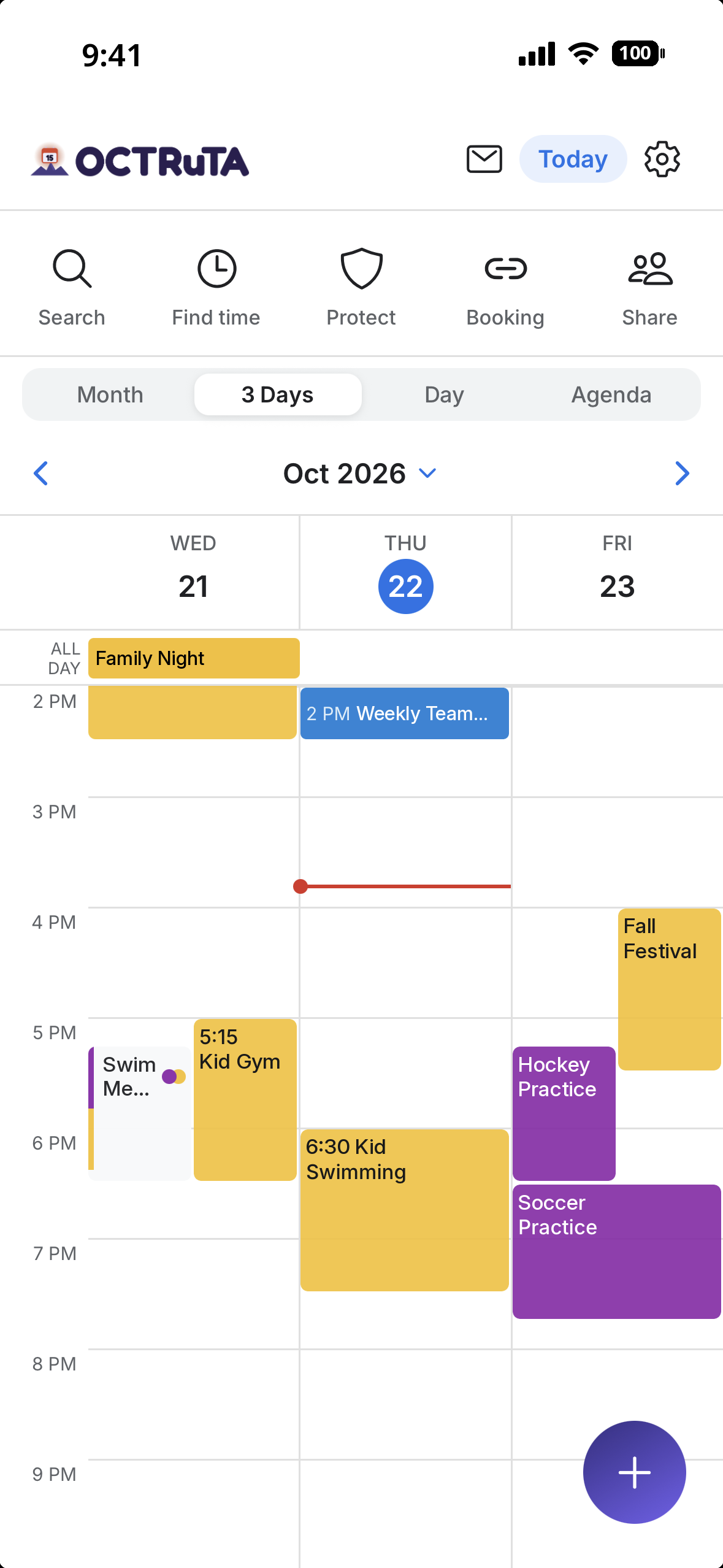 3 Days view with events side by side across calendars